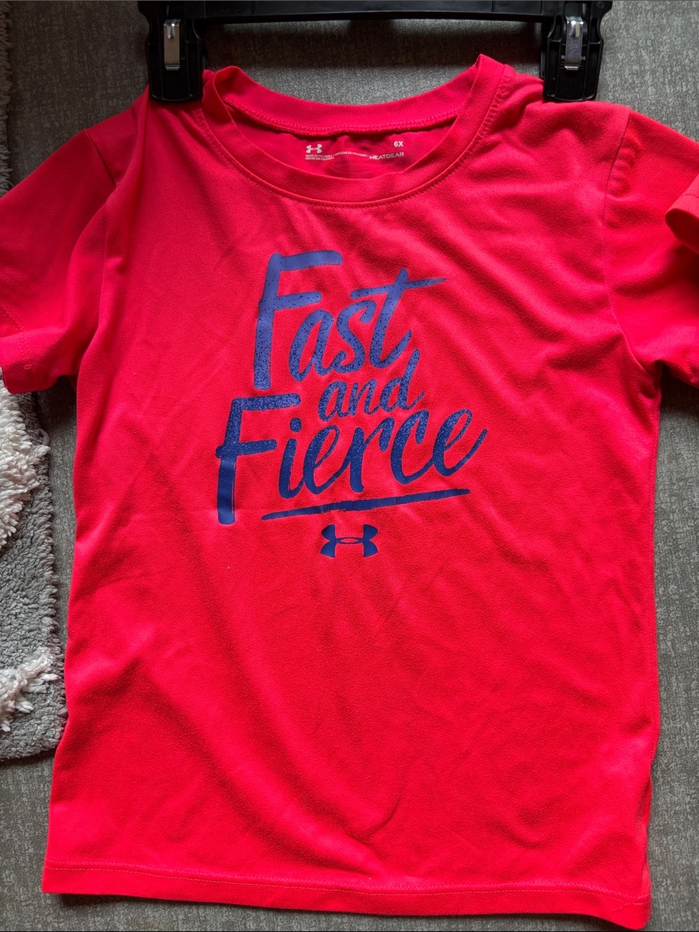 Under Armour Girls Hot Pink Tee with Navy Graphic and also Gap shirt.